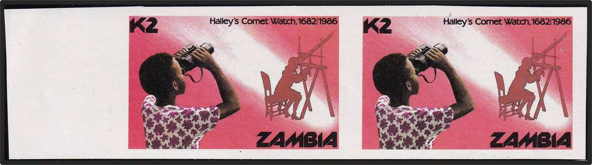 1986 Zambia K2 Halley's Comet UMM(**) IMPERF Marginal Pair