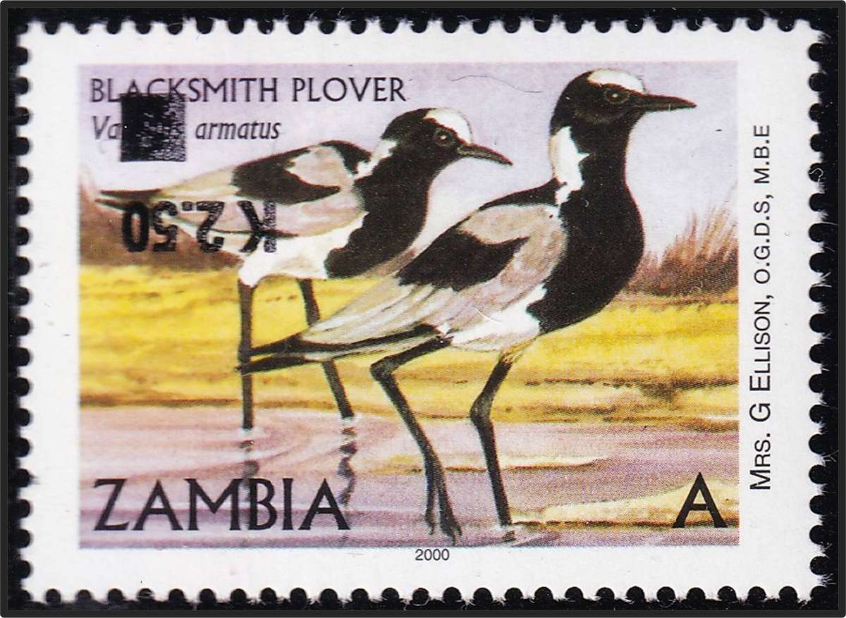 2014 Zambia K2.50/A Plover UMM(**) With Scarce INVERTED Surcharge