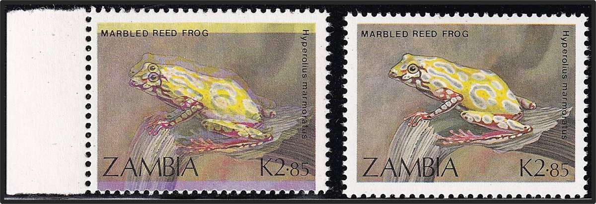 1989 Zambia K.2.85 Frogs UMM(**) Var - Colour Shift + Normal Stamp - RARE
