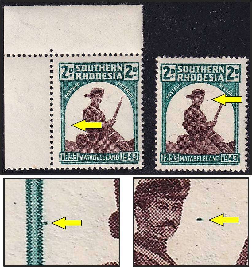 1943 Southern Rhodesia 2d UMM(**) Varieties - Green Marks in Oval