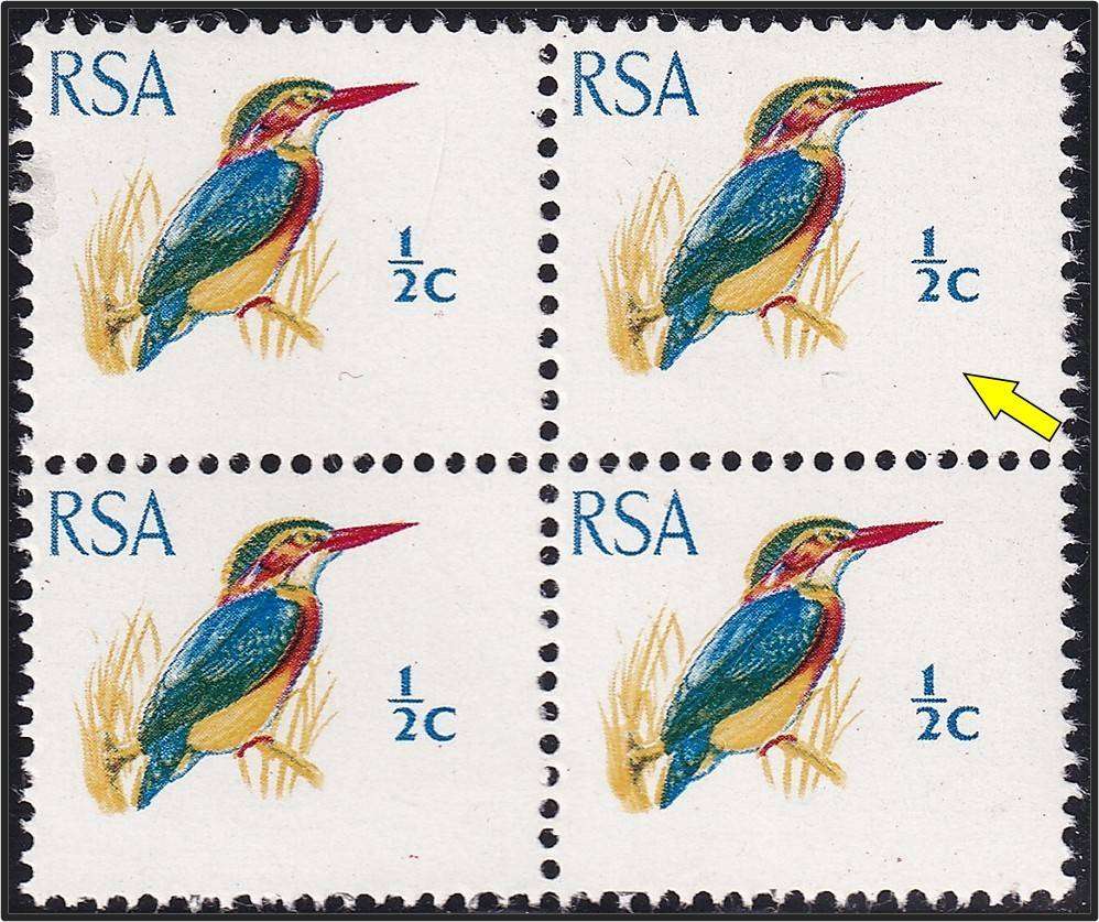 1969 RSA ½c UMM(**) Variety - Large Perf Shift - "Cornered Bird"