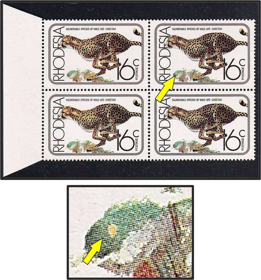 1976 Rhodesia 16c UMM(**) Positional Constant Variety - Light Blob on Grass