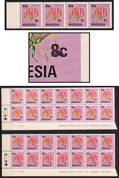 1976 Rhodesia Surcharge Issue CC.289 UMM(**) A/B Control/Imprints + Smudged "8c" Variety