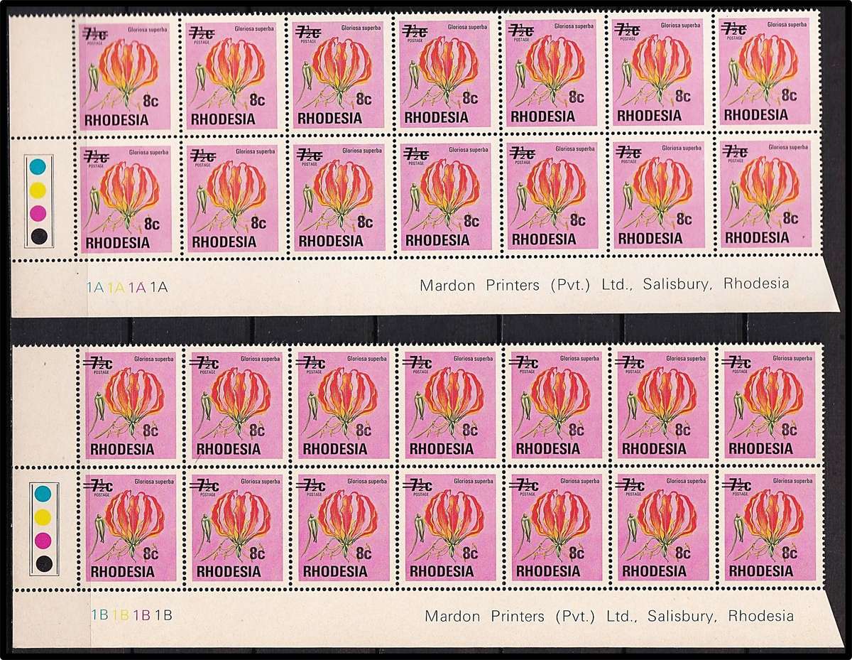 1976 Rhodesia Surcharge Issue CC.289 UMM(**) A/B Control/Imprints + Smudged "8c" Variety