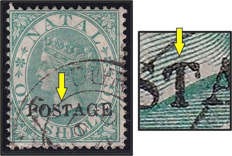 1876 Natal Queen Victorial 1/- CC.83 with Broken "T" Flaw - RARE!