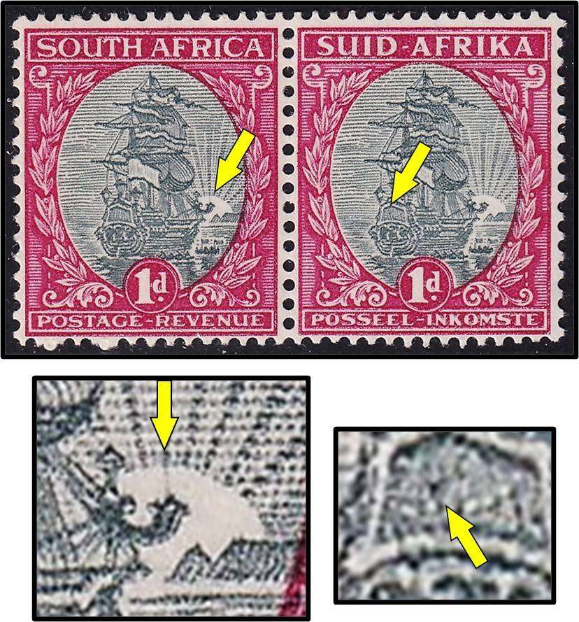 1935 Union 1d MM(*) Issue.11 Varieties - Line in the Sun & Spot on Castle - RARE!