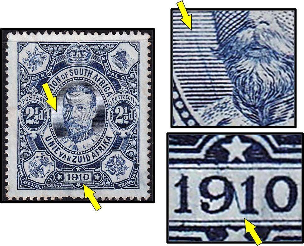1910 Union 2½d MM(No Gum) Varieties - Slash between "91" & "Arrow" in King's Shoulder