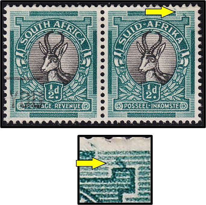 1950 Union ½d VFU Pair, UHB Var.2 - Green Slash on Right Square - Rare as Used!