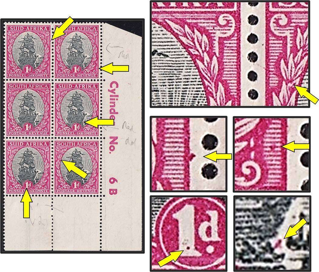 1950 Union 1d, Issue.21 UMM(**) Varieties - Line, Red Hook on Ship, Spot in "1" & Spot on Frame