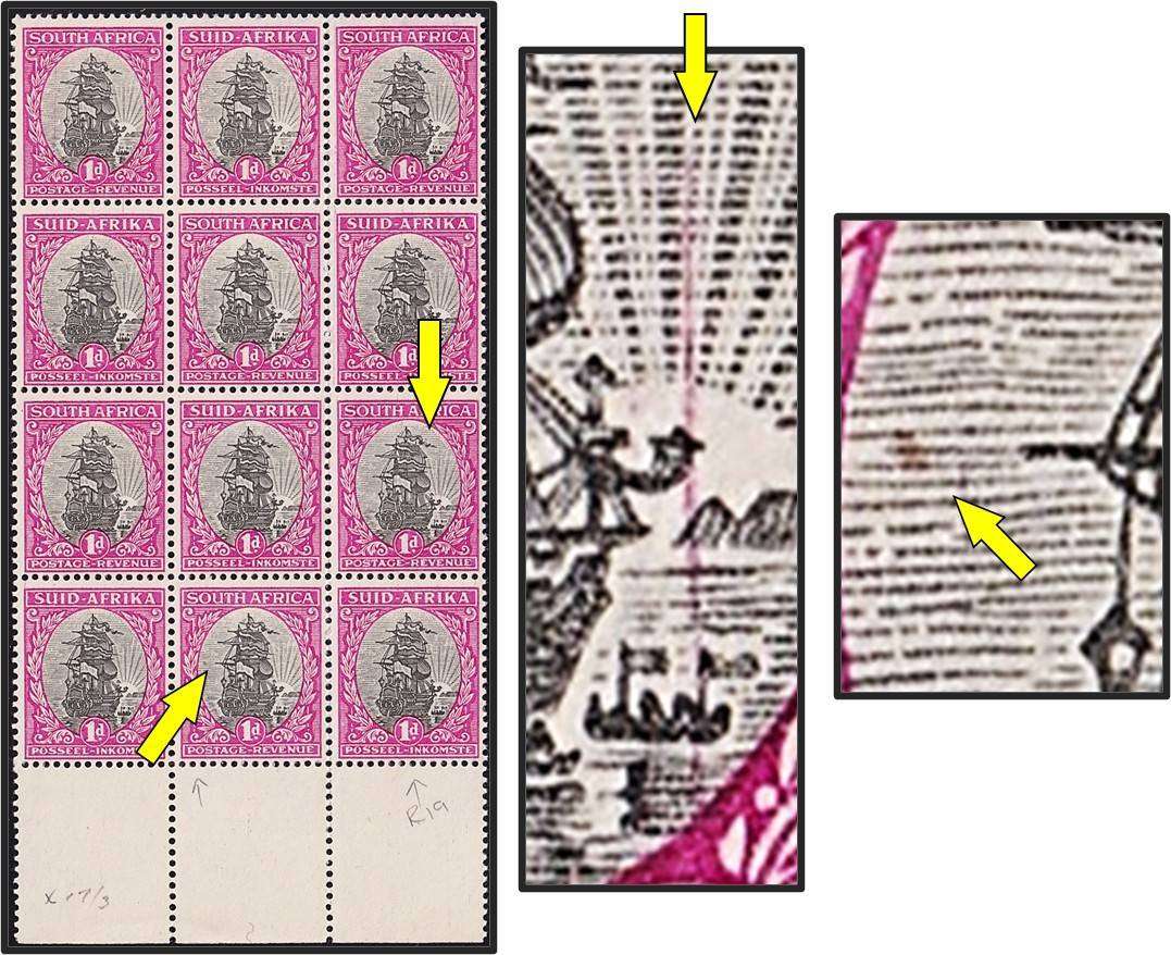 1950 Union 1d, Issue.21 UMM(**) Varieties - Red Spot Bottom Right & Spot on Frame