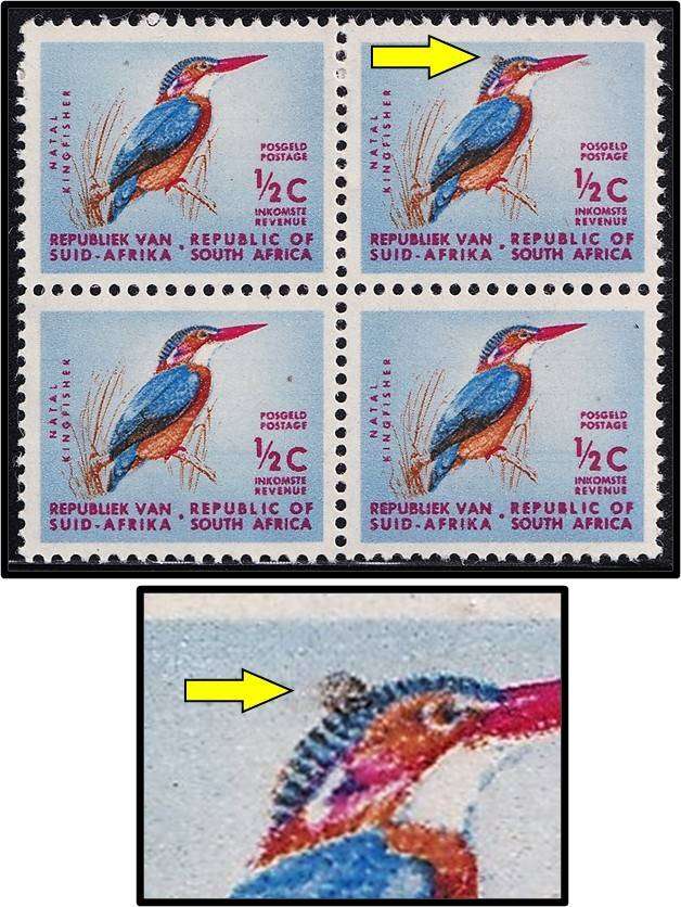 1961 RSA ½c UMM(**) Variety - Brown "Bun" on Bird's Head