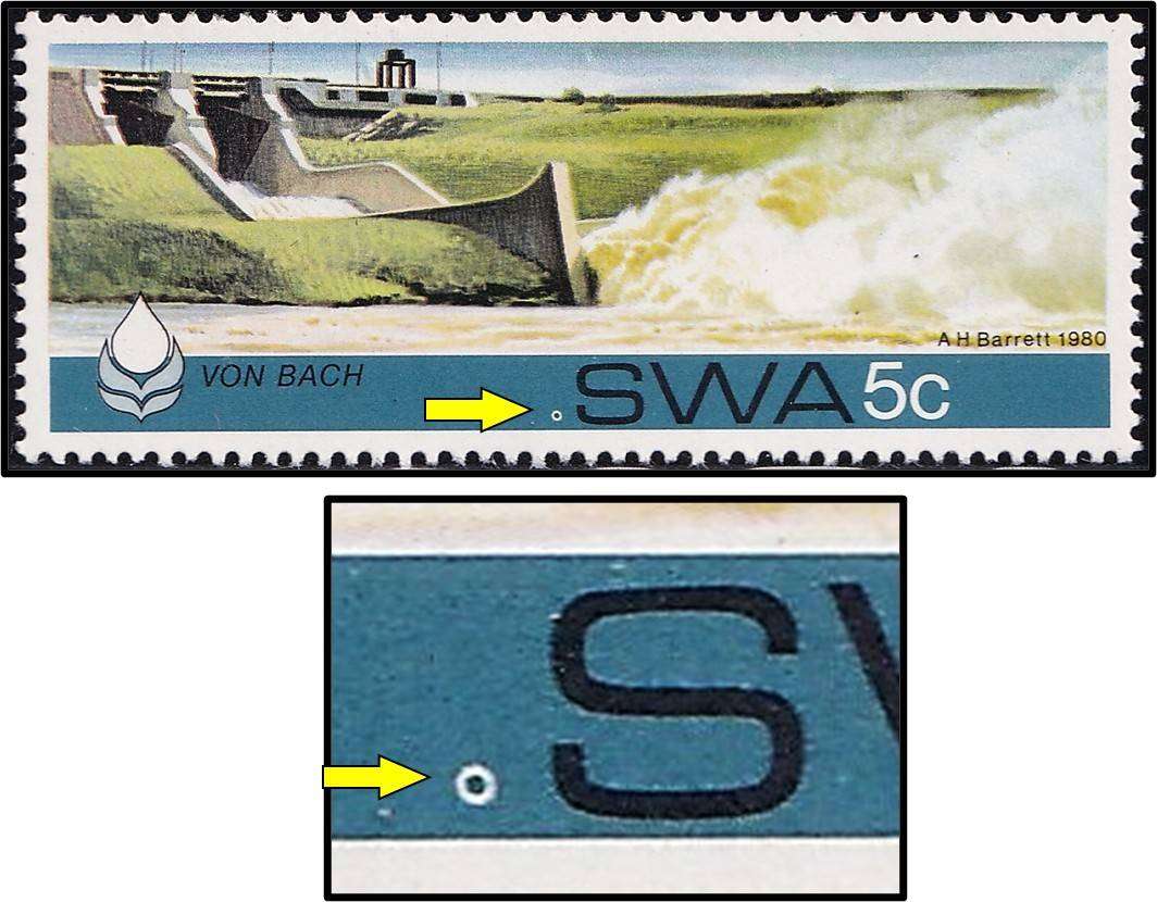 1980 SWA 5c UMM(**) Variety - White "Ring Flaw" in front of SWA