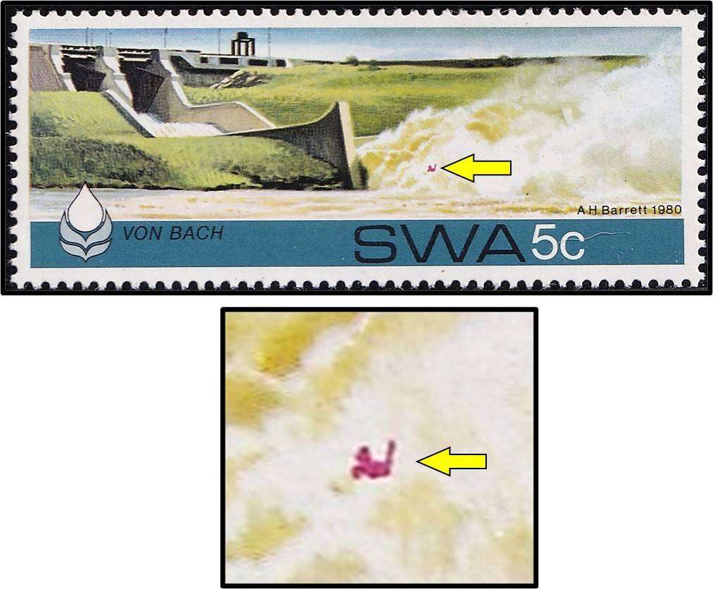 1980 SWA 5c UMM(**) Variety - "Drowning Man" Flaw