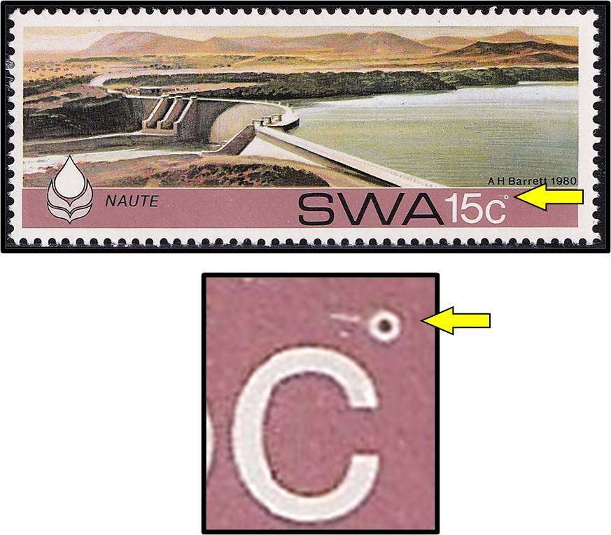 1980 SWA 15c MM(*) Variety - White "Ring Flaw" after "c" in 15c