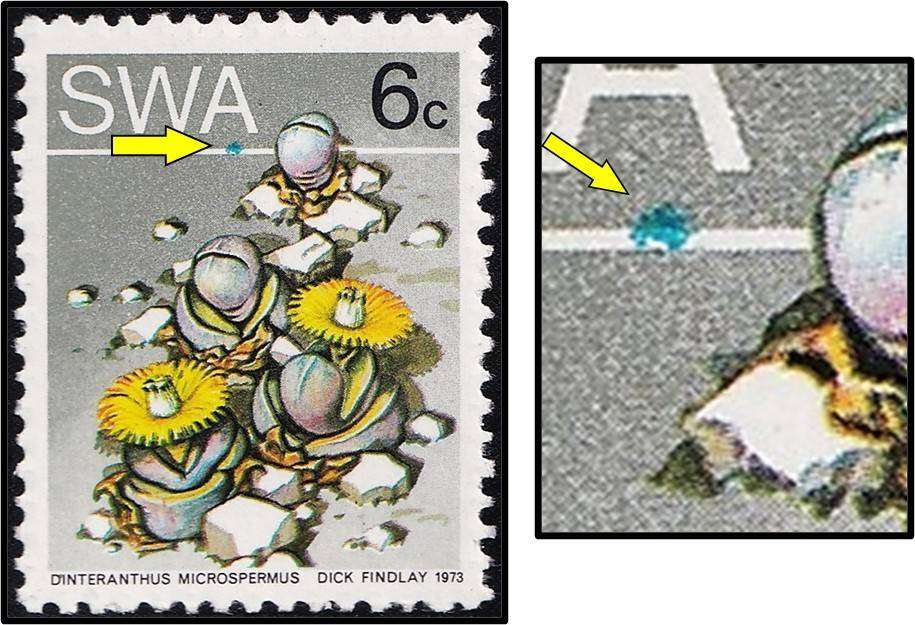 1973 SWA 6c UMM(**) Variety - Blue Blob on Line under "A"