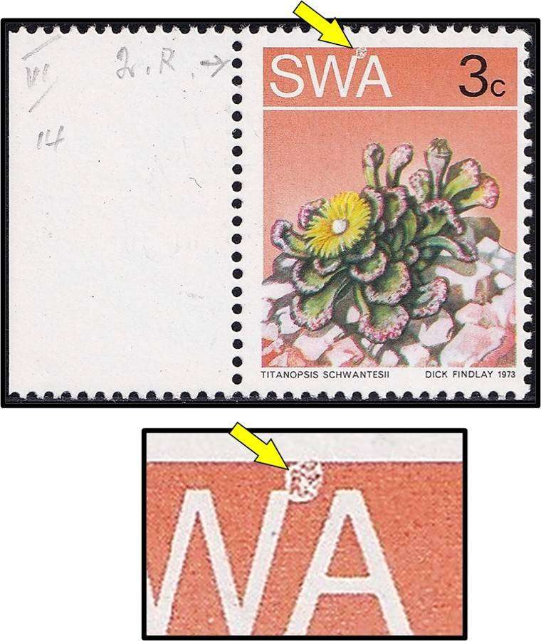 1973 SWA 3c UMM(**) Variety - White Blob on top of "W" in SWA