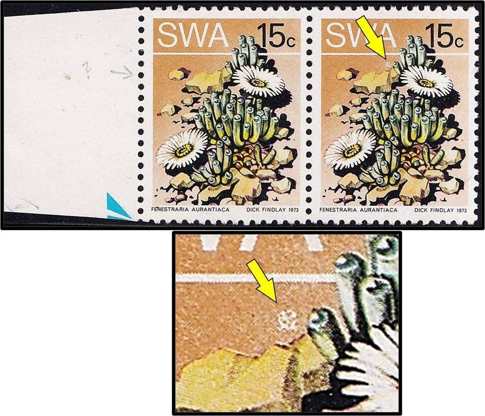 1973 SWA 15c UMM(**) Variety -  White Blob under "A" in SWA