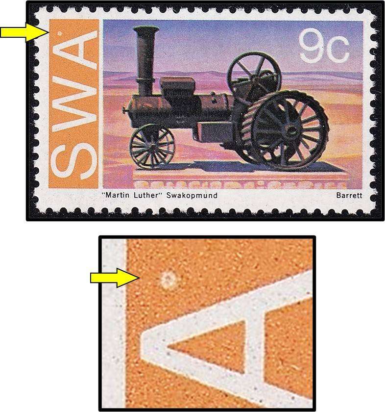 1975 SWA 9c UMM(**) Variety - White "Ring Flaw" after "A" in SWA