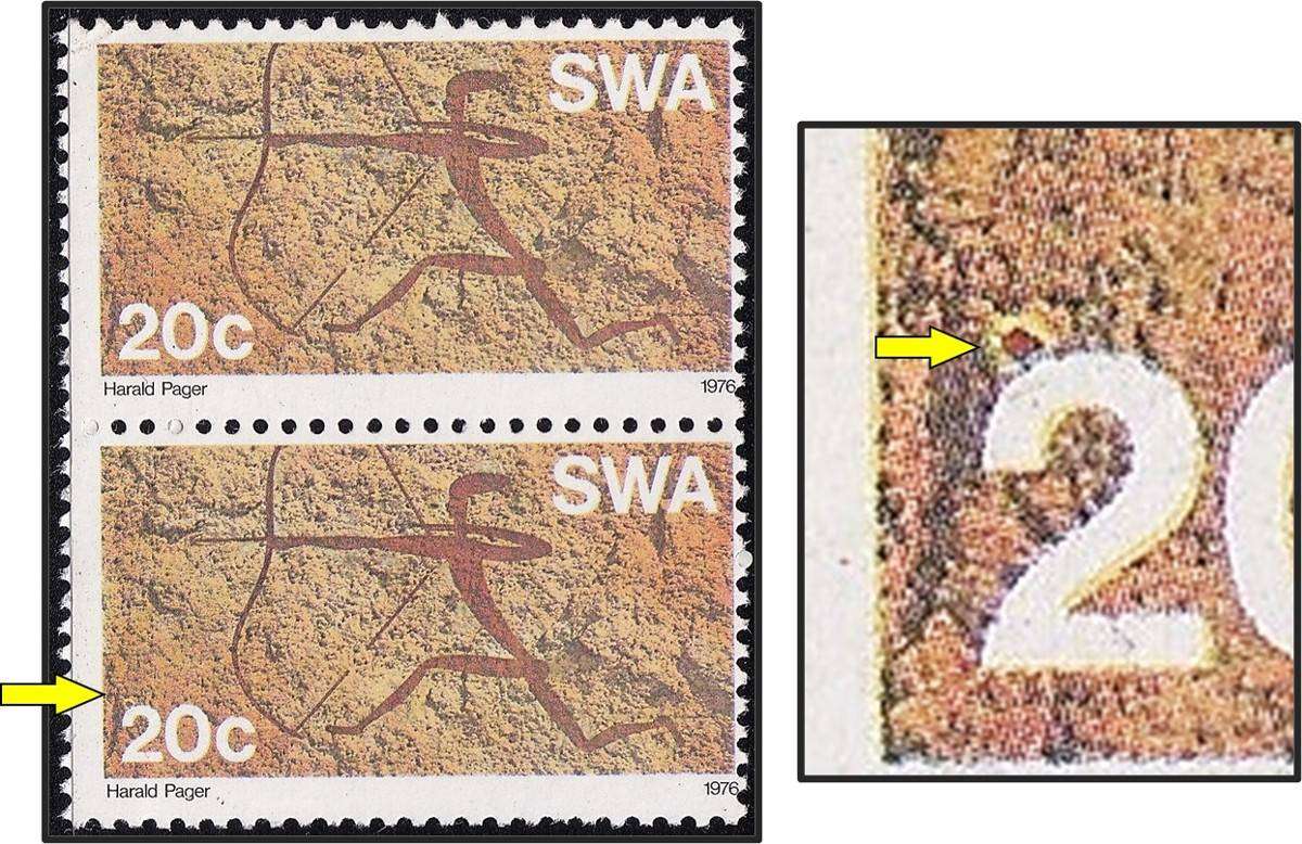 1976 SWA 20c UMM(**) Variety - White "Ring Flaw" on top of "2" in 20c