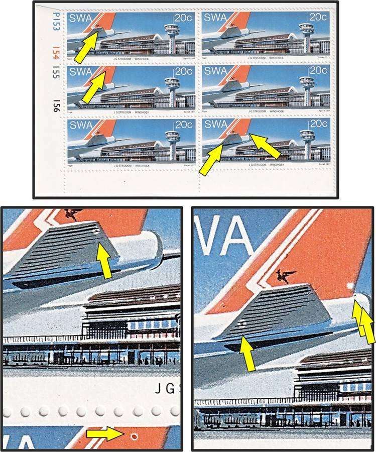 1977 SWA 20c UMM(**) Control Varieties - 3 x Ring Flaws & White Blob - Great Combo!