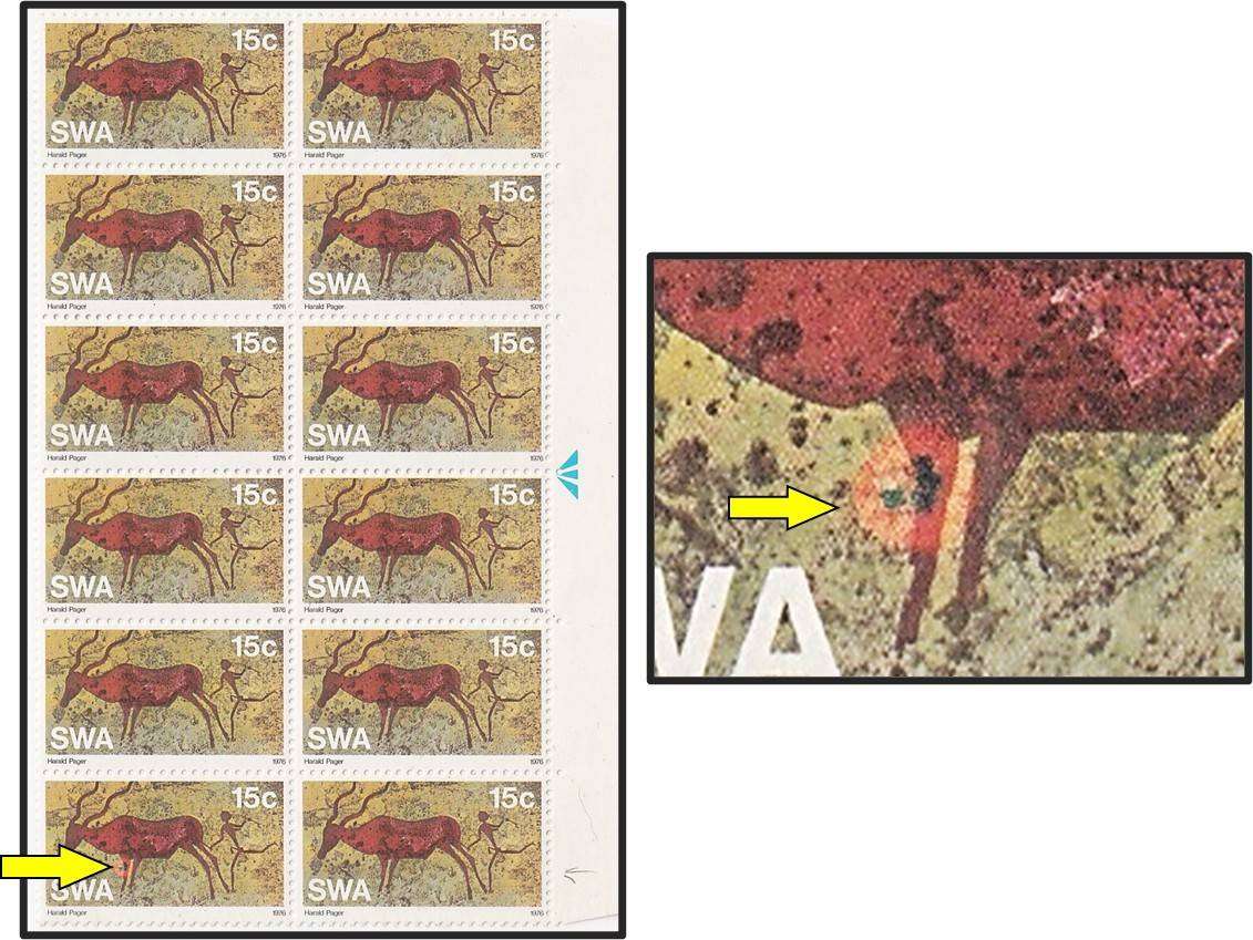 1976 SWA 15c UMM(**) Variety - Large Red "Ring Flaw" on Buck's Leg