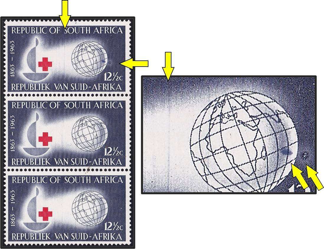 1963 RSA 12½c Red Cross UMM(**) Variety - Large Island, Moon & DR Blade Flaws