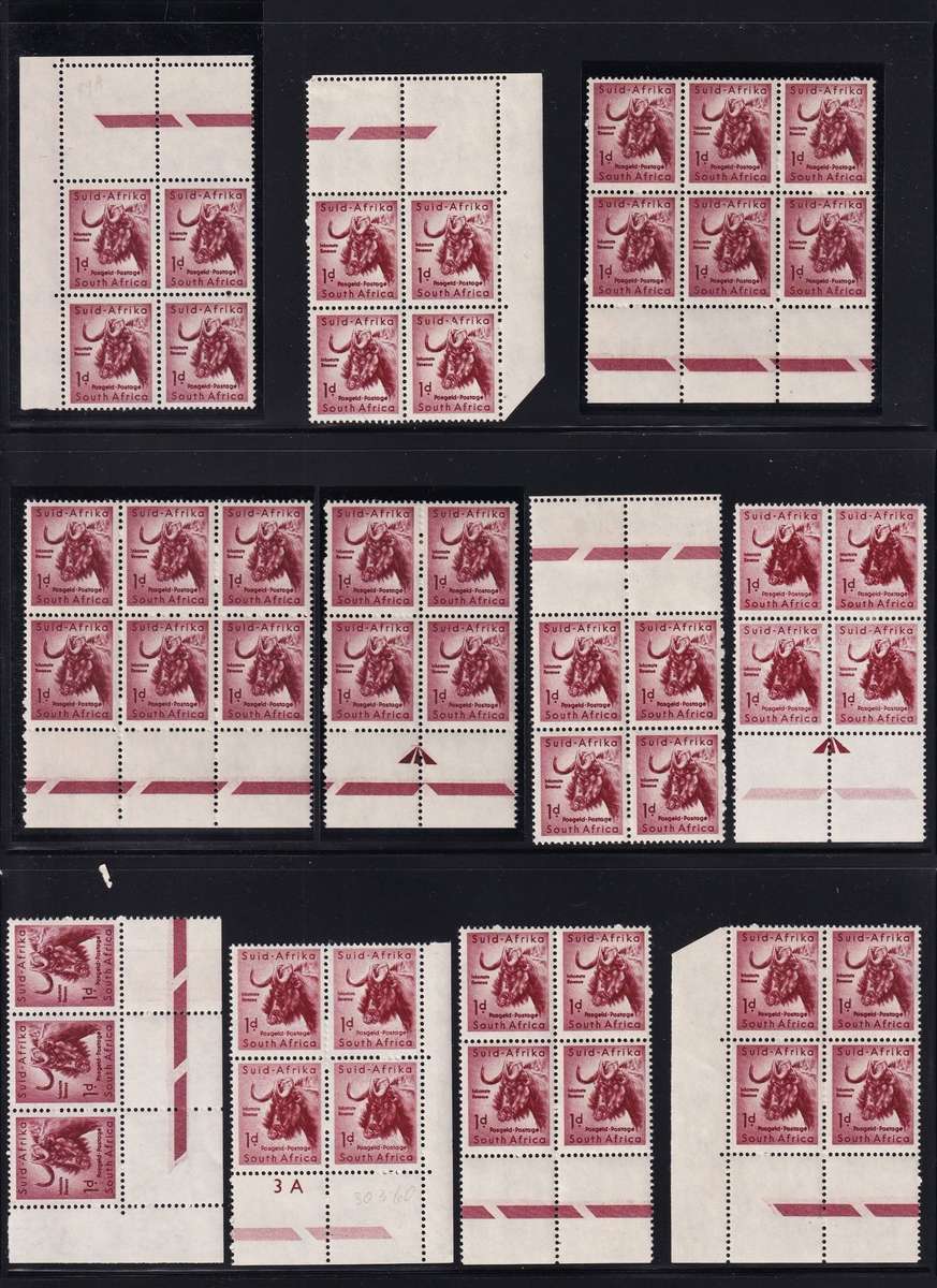 1954/60 Union 1d, Mostly UMM(**) Blocks, UHB Varieties etc.. Great Study Lot!