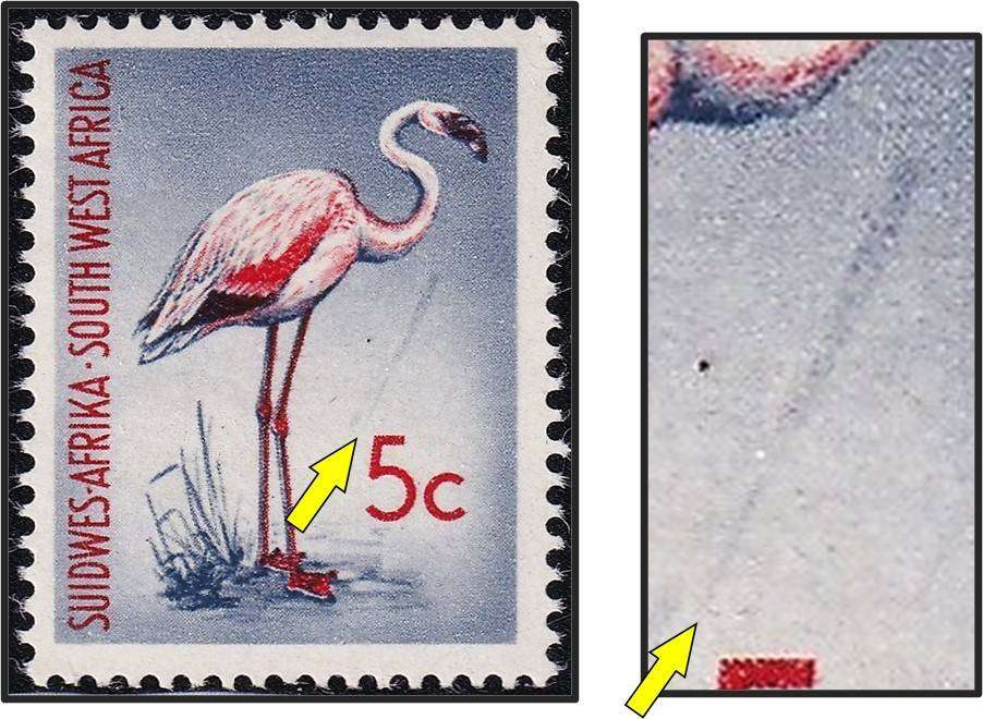 1961/3 SWA 5c UMM(**) Constant Variety - "Blue Slash" Flaw