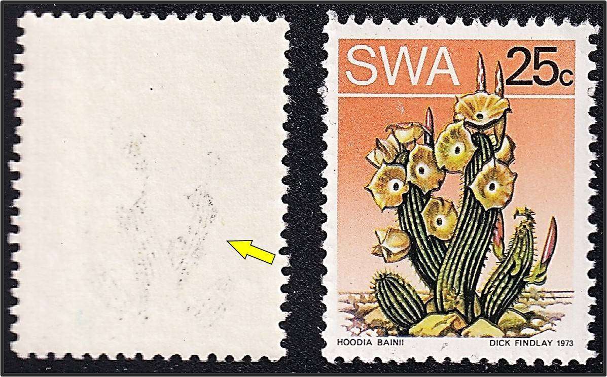 1973 SWA 25c UMM(**) Variety -  Succulent Outline Transfer to Gummed Side