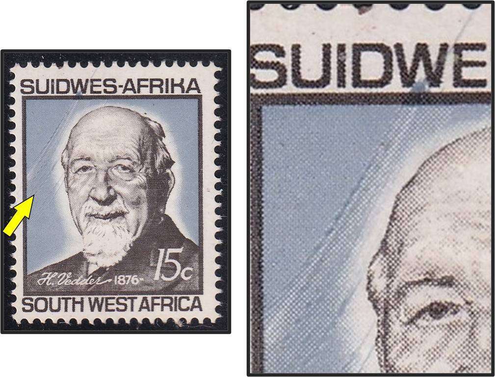 1964 SWA 15c MM(*) Variety - Prominent Blue/White Scratches to Left of Face
