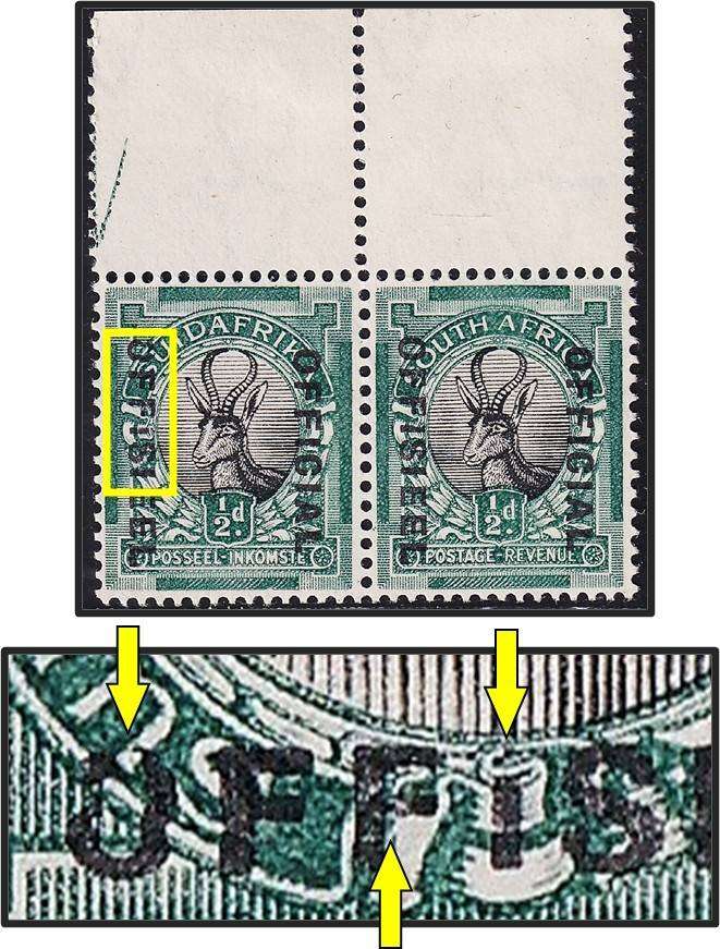 1930 Union ½d LMM(*) Official Overpring Flaws - Broken "O", "F" and Short "I"