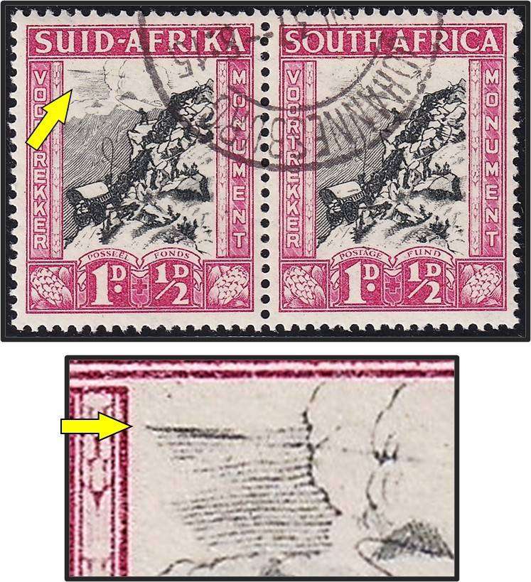 1933 Union Voortrekker VFU Unrecorded Constant Variety - Black Slash in Clouds, Top Left