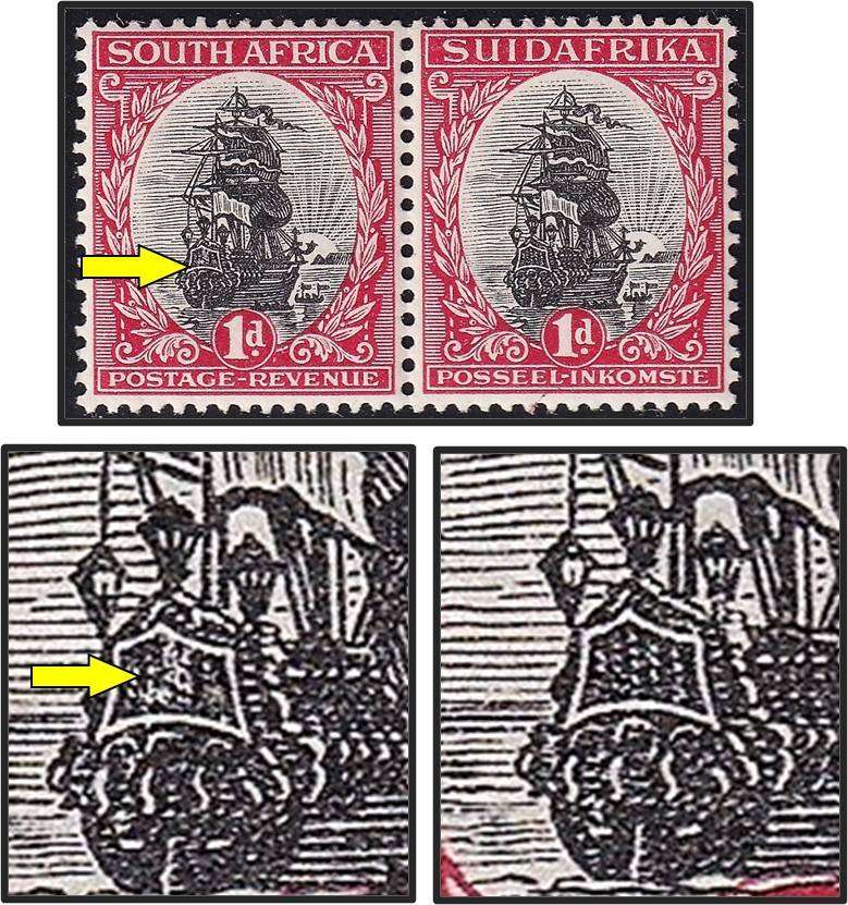 1927 Union 1d MM(**) CC.30P Variety - Broken "Castle"/White Smudges - RARE