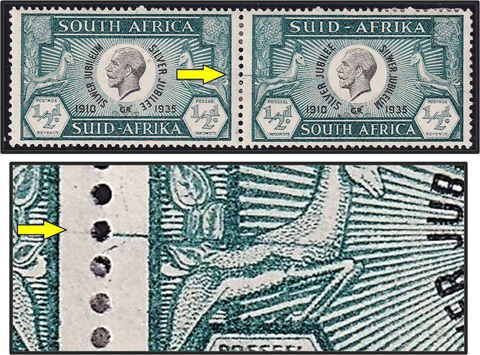 1935 Union ½d MM(*) Unlisted Variety - Green Line through Springbok at the Left