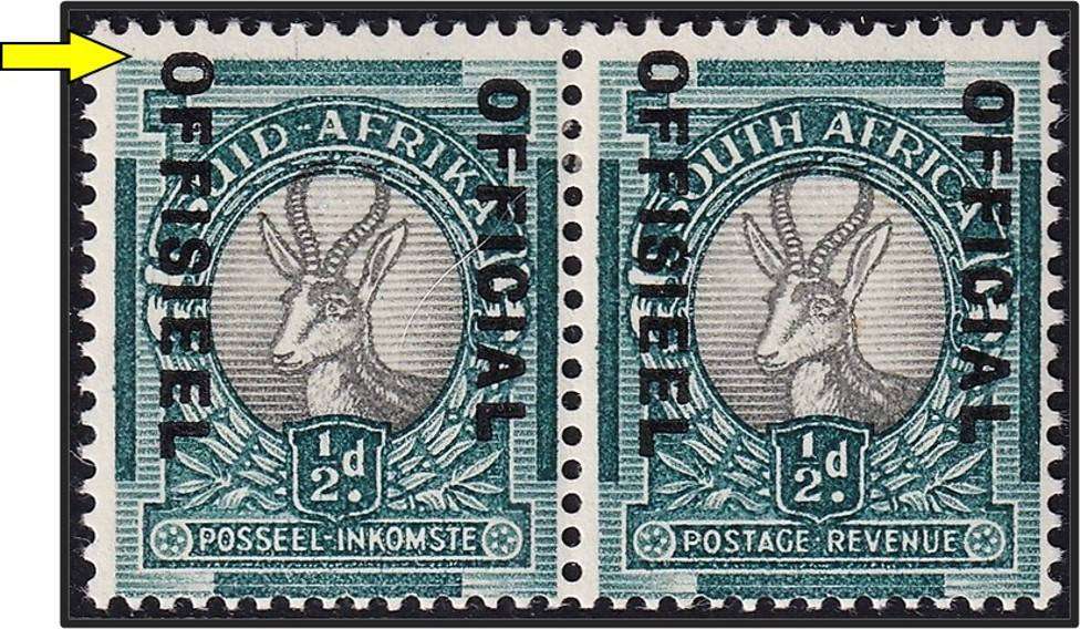 1935 Union ½d MM(*) Official Variety - Overprint Raised into Top Gutter
