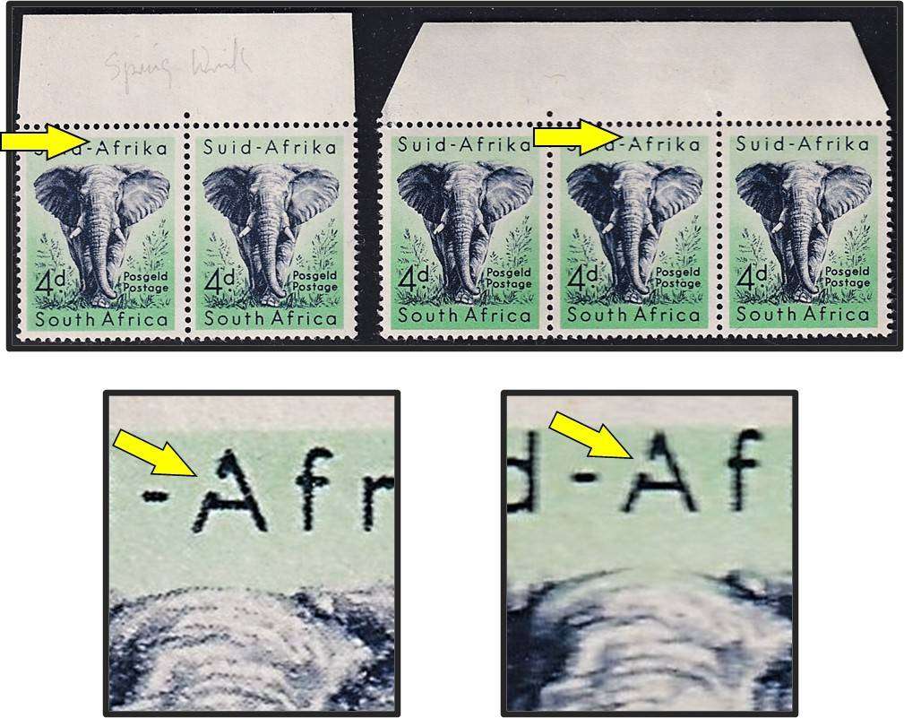 1954/60 Union 4d UMM(**), Arms Wmk & Springbok Wmk, Both with Broken "A" UHB Var