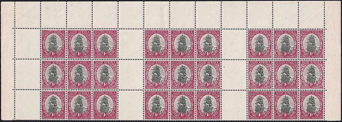 1935 Union 1d UMM(**) Top Gutter Blocks CC.56h - Great Item (Uncut Booklet Panes)