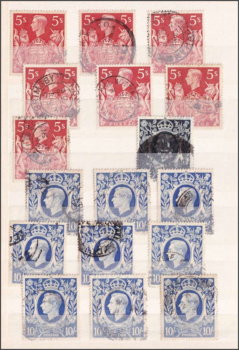 Great Britain - KEVII, KGVI & QEII High Denomination VFU Issues & Blocks in Small Album