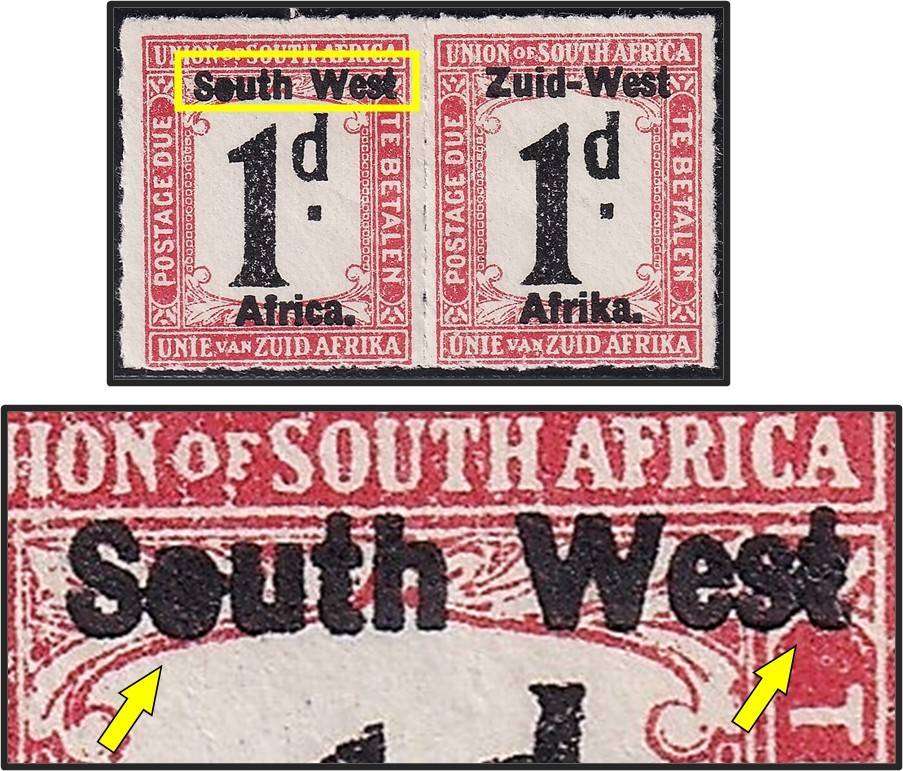 1923 SWA 1d MM(*) Postage Due, Variety - Solid "O" in South and Joined "st" in West