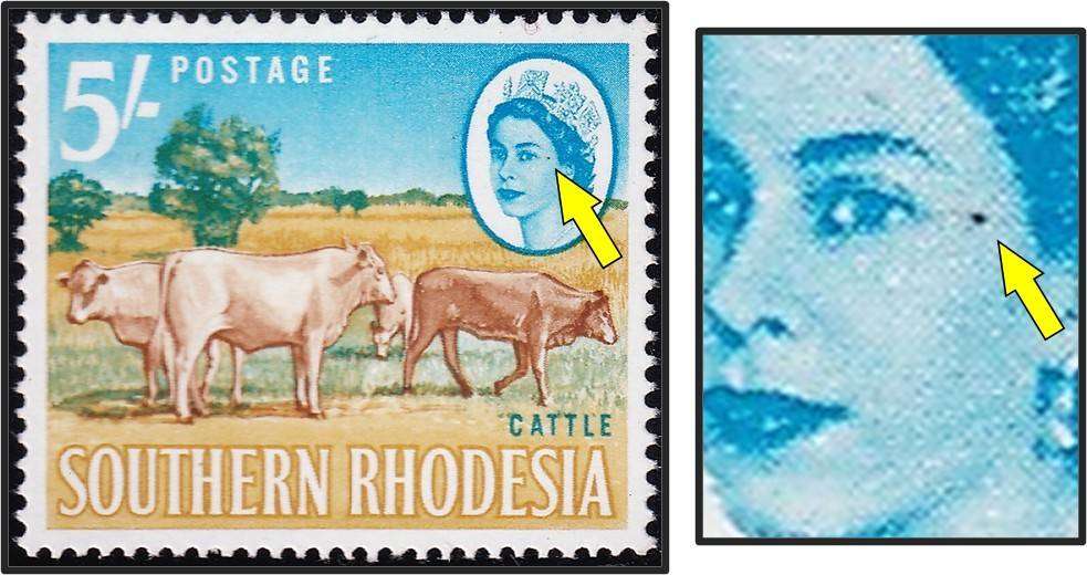 1964 Southern Rhodesia 5/- UMM(**) Variety - Spot next to Queen's Eye