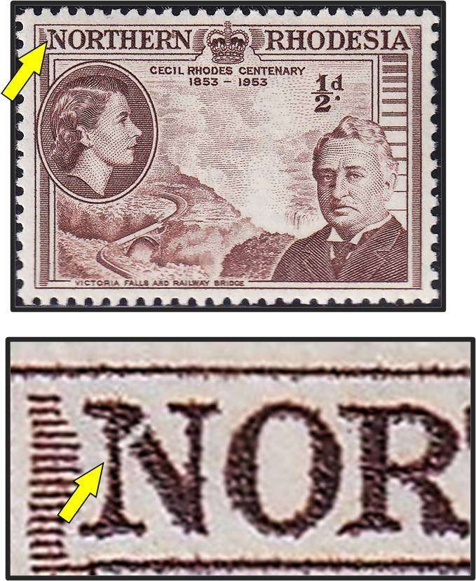 1953 Northern Rhodesia ½d MM(*) Variety - Broken "N"