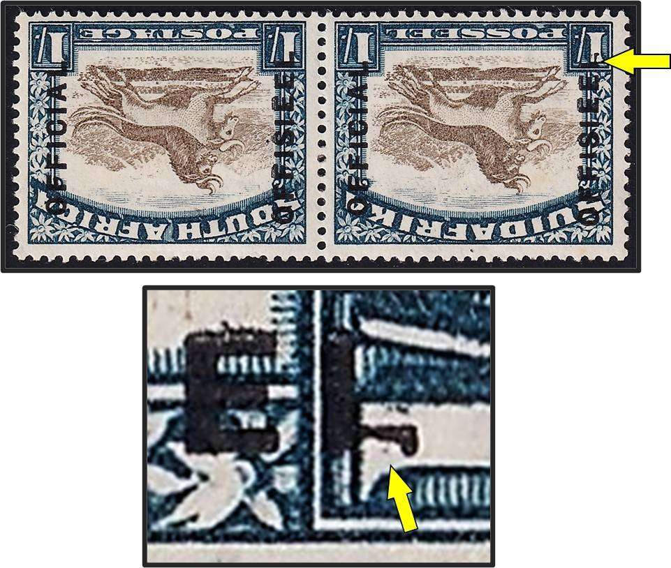 1930 Union 1/-  Official MM(*) CC.18v Variety - Broken "L" in OFFISEEL