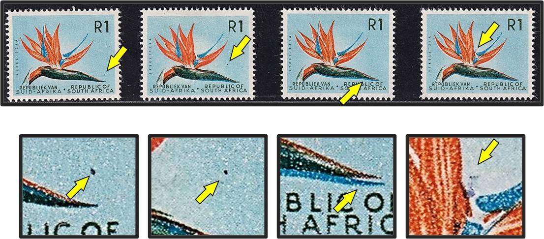 1961 RSA MM(*), Arms Wmk Varieties - Dots, Colour Shift & Extra Stamen on Flower