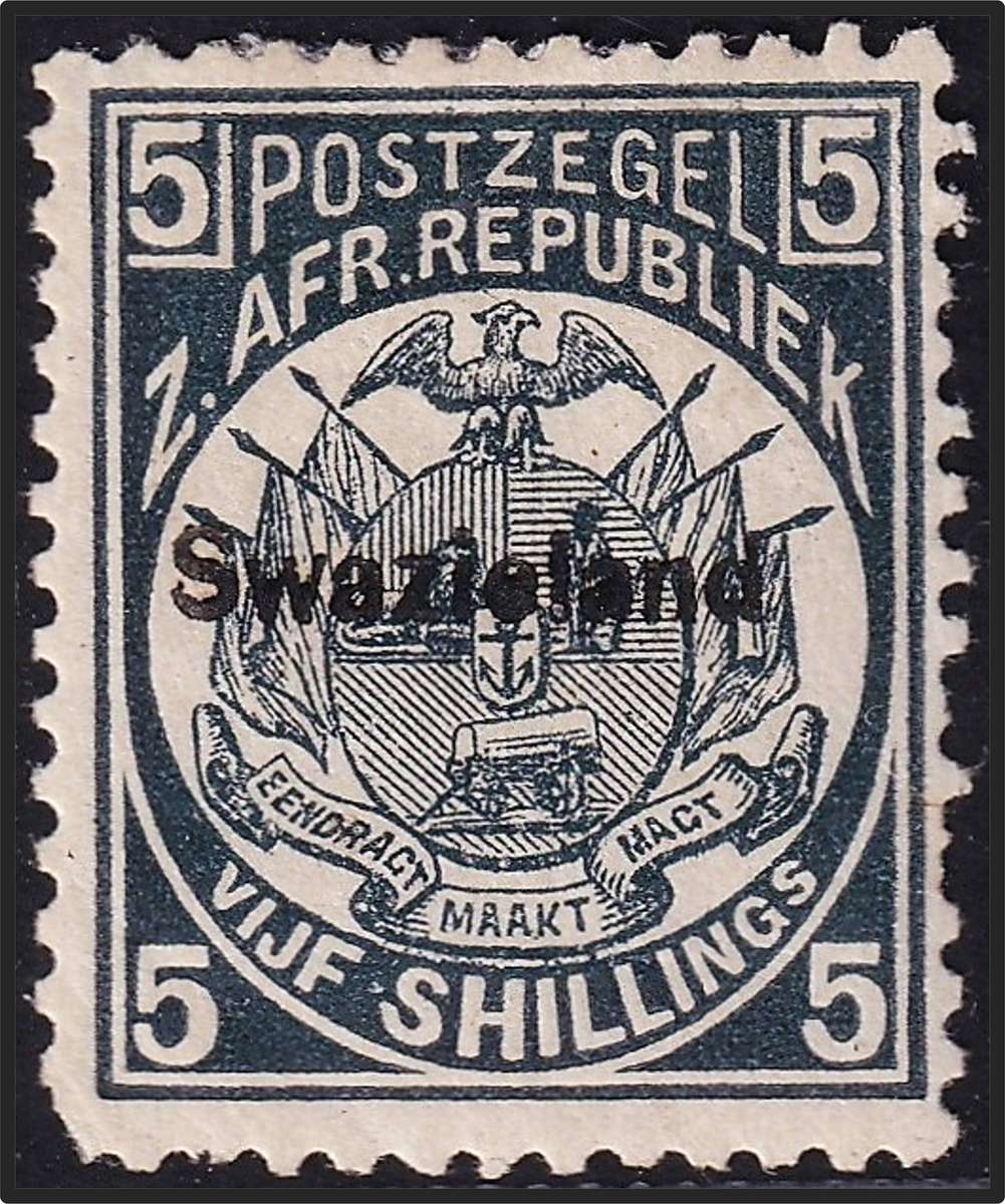 1890 Swaziland Overprint on ZAR 5/- MM(*)  @ CV  (R4,500)