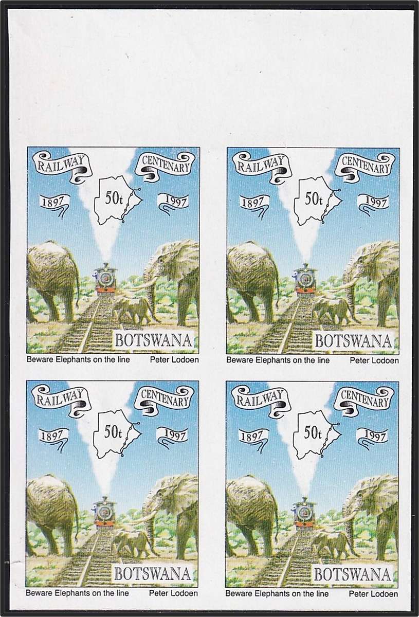 1997 Botswana 50t UMM(**)  IMPERFORATED Block of 4 with Top Margin