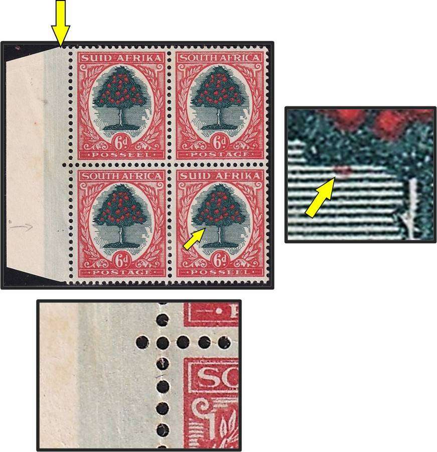1946 Union 6d UMM/MM CC.60b Variety - Wide Green DR through Left Margin &  Hanging Orange