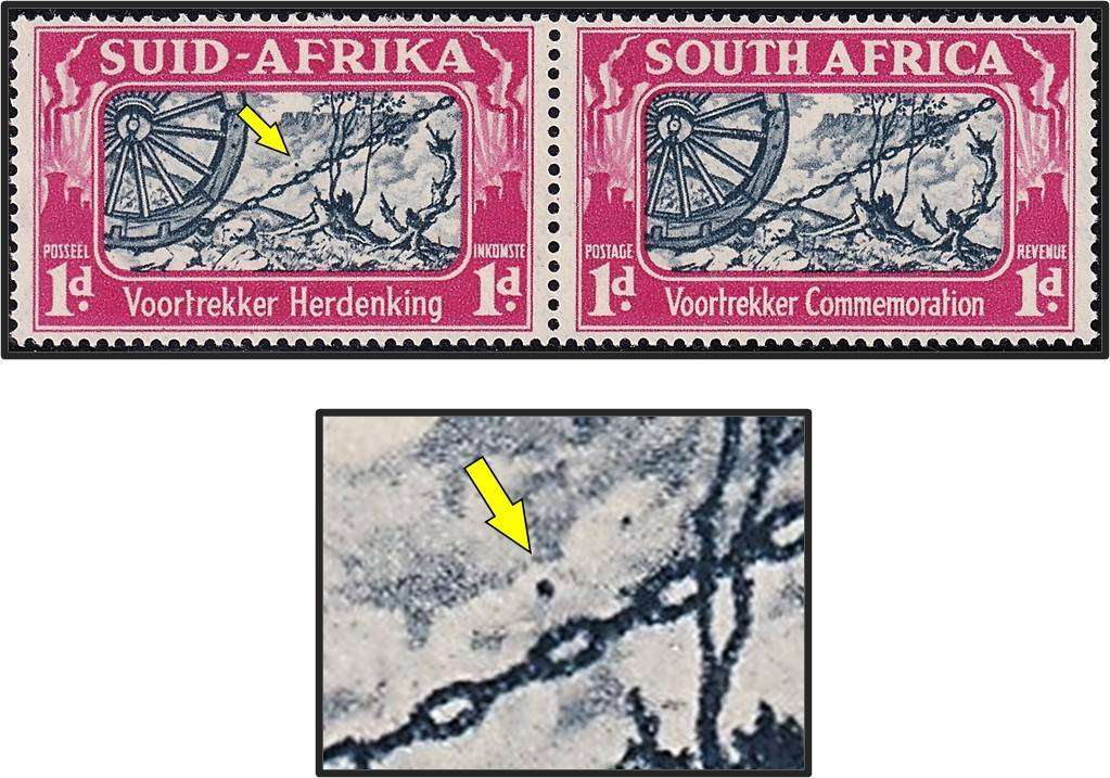 1938 Union 1d +1d Voortrekker UMM(**) Issue Variety - Mark above Chain