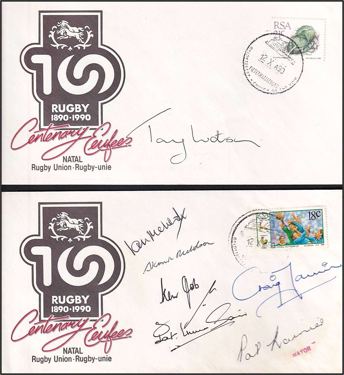 5 x 1989-1996 RSA Signed Rugby Covers, Natal Players, Tony Watson etc..