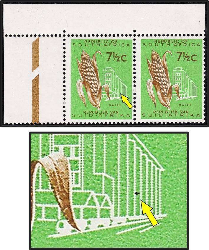 1961 RSA 7½c UMM(**) Positional Variety - Black Spot in Silo