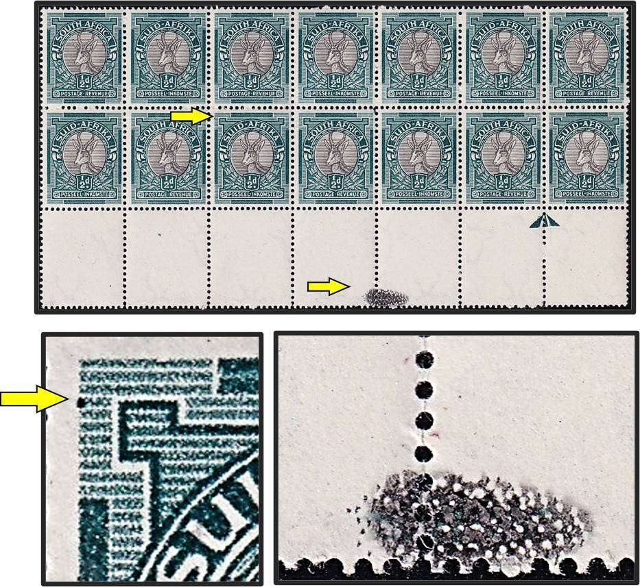1947 Union ½d MM/UMM(Mostly) UHB Var.20 (Spot over Left Bar) & Black Blob in Margin